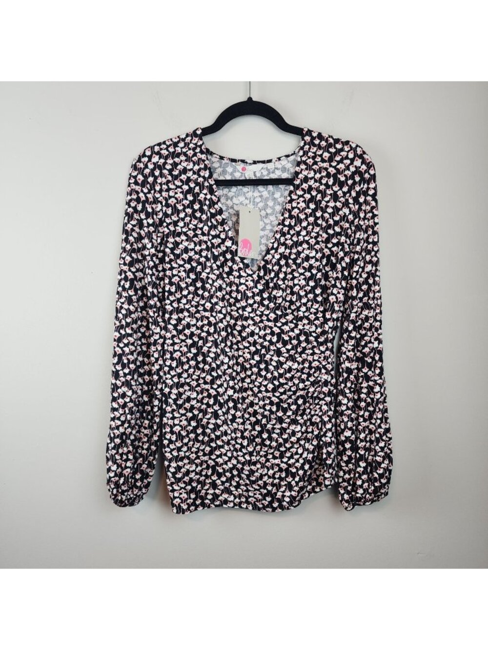 Boden Women Floral Print Long-Sleeve Top Size 12 Viscose Blend Faux Wrap New